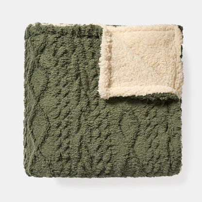 Cable Knit Sherpa Throw – Woodland Green