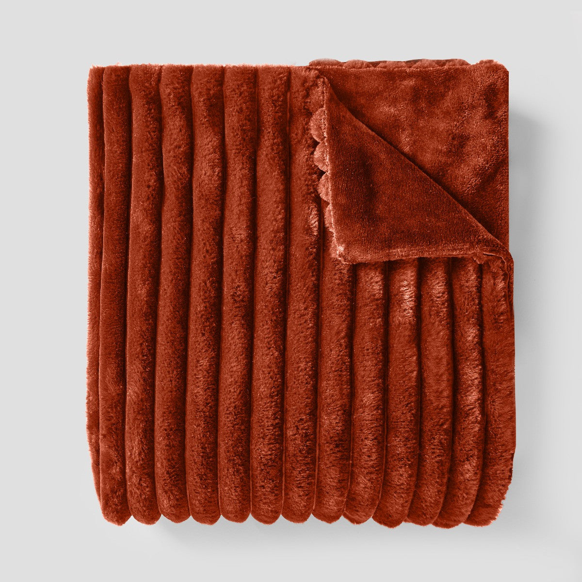 Faux Fur Thick Ribbed Throw – Rust