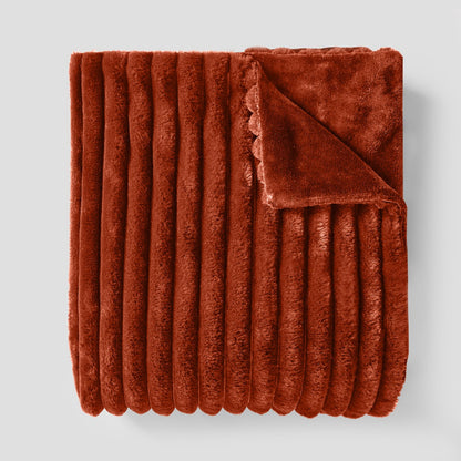 Faux Fur Thick Ribbed Throw – Rust