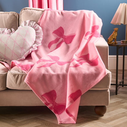 Bow Print Fleece Throw – Pink