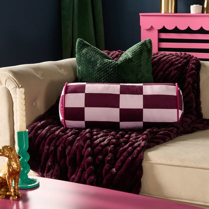 Check Print Bolster Pillow – Pink/Burgundy