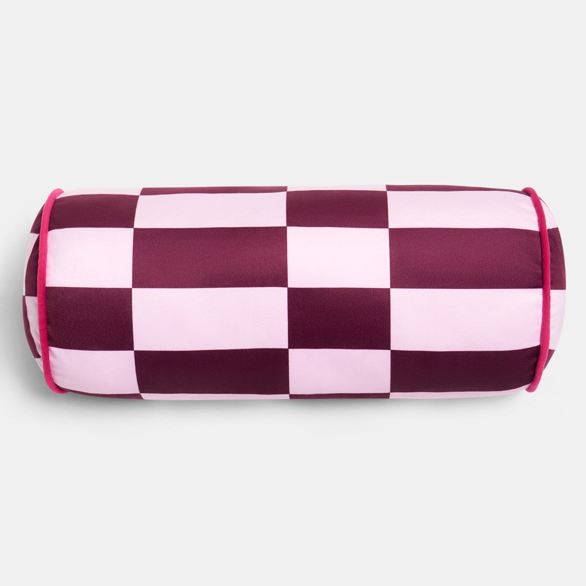 Check Print Bolster Pillow – Pink/Burgundy