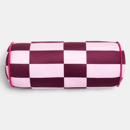 Check Print Bolster Pillow – Pink/Burgundy