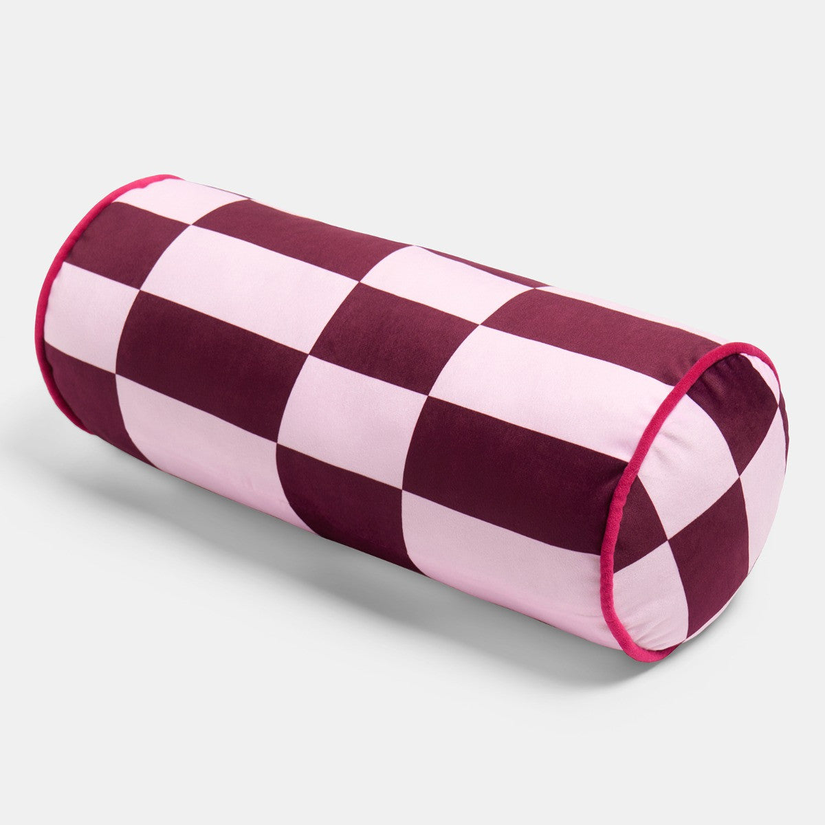 Check Print Bolster Pillow – Pink/Burgundy