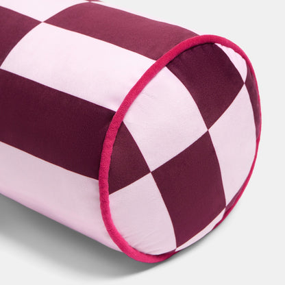 Check Print Bolster Pillow – Pink/Burgundy