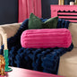 Faux Fur Ribbed Bolster Pillow – Hot Pink