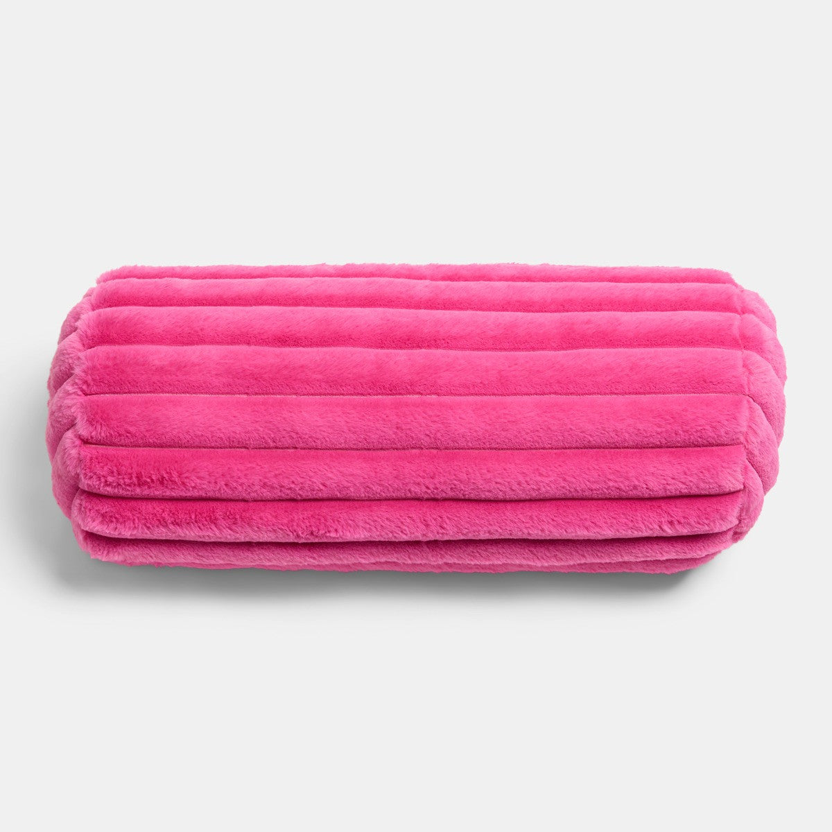 Faux Fur Ribbed Bolster Pillow – Hot Pink