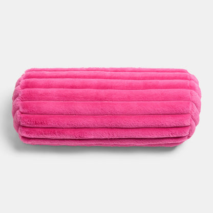 Faux Fur Ribbed Bolster Pillow – Hot Pink