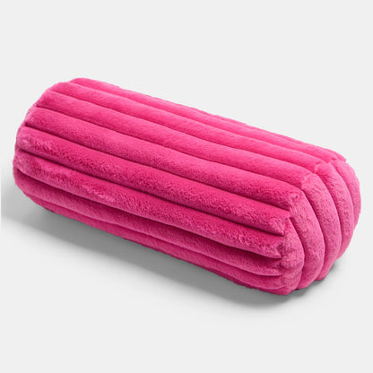 Faux Fur Ribbed Bolster Pillow – Hot Pink