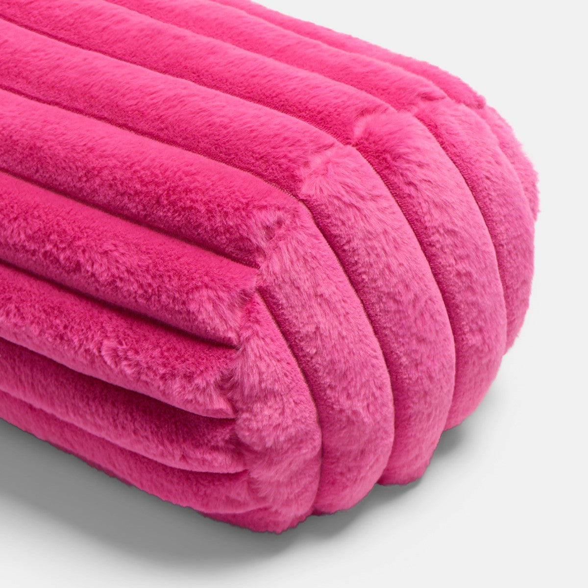Faux Fur Ribbed Bolster Pillow – Hot Pink