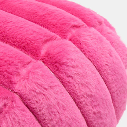 Faux Fur Ribbed Bolster Pillow – Hot Pink