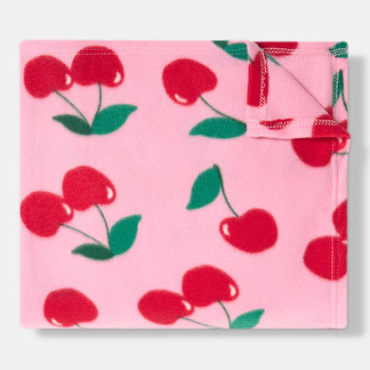 Cherry Print Fleece Throw – Pink/Red