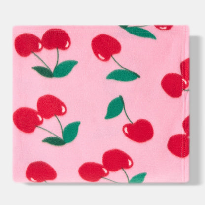 Cherry Print Fleece Throw – Pink/Red