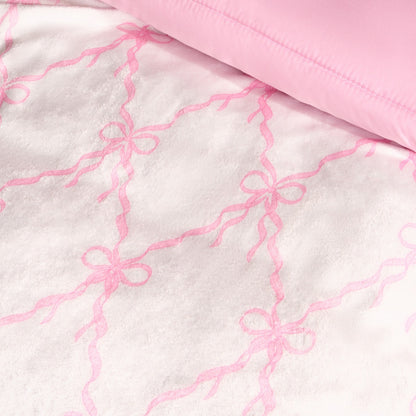 Bow Print Ultra Soft Throw – White/Pink