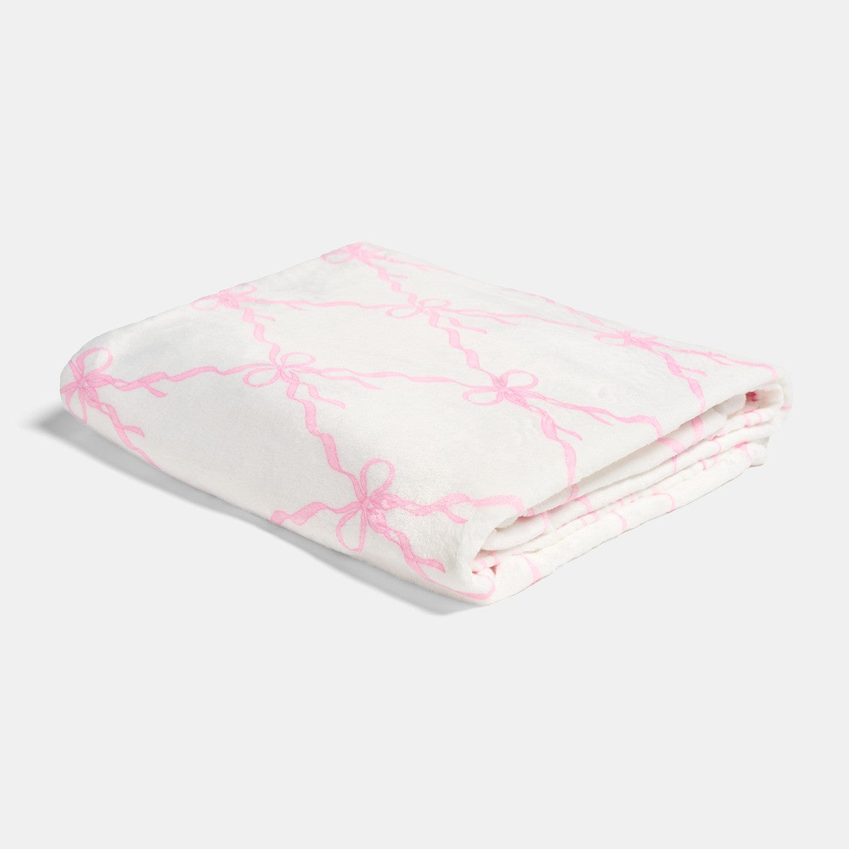 Bow Print Ultra Soft Throw – White/Pink