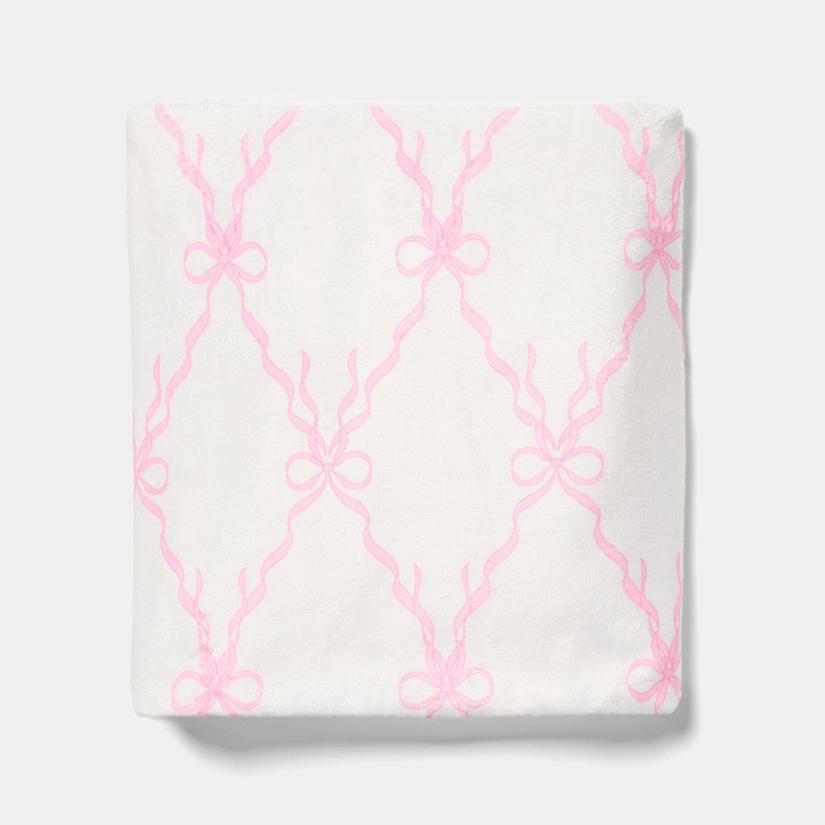 Bow Print Ultra Soft Throw – White/Pink