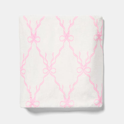 Bow Print Ultra Soft Throw – White/Pink