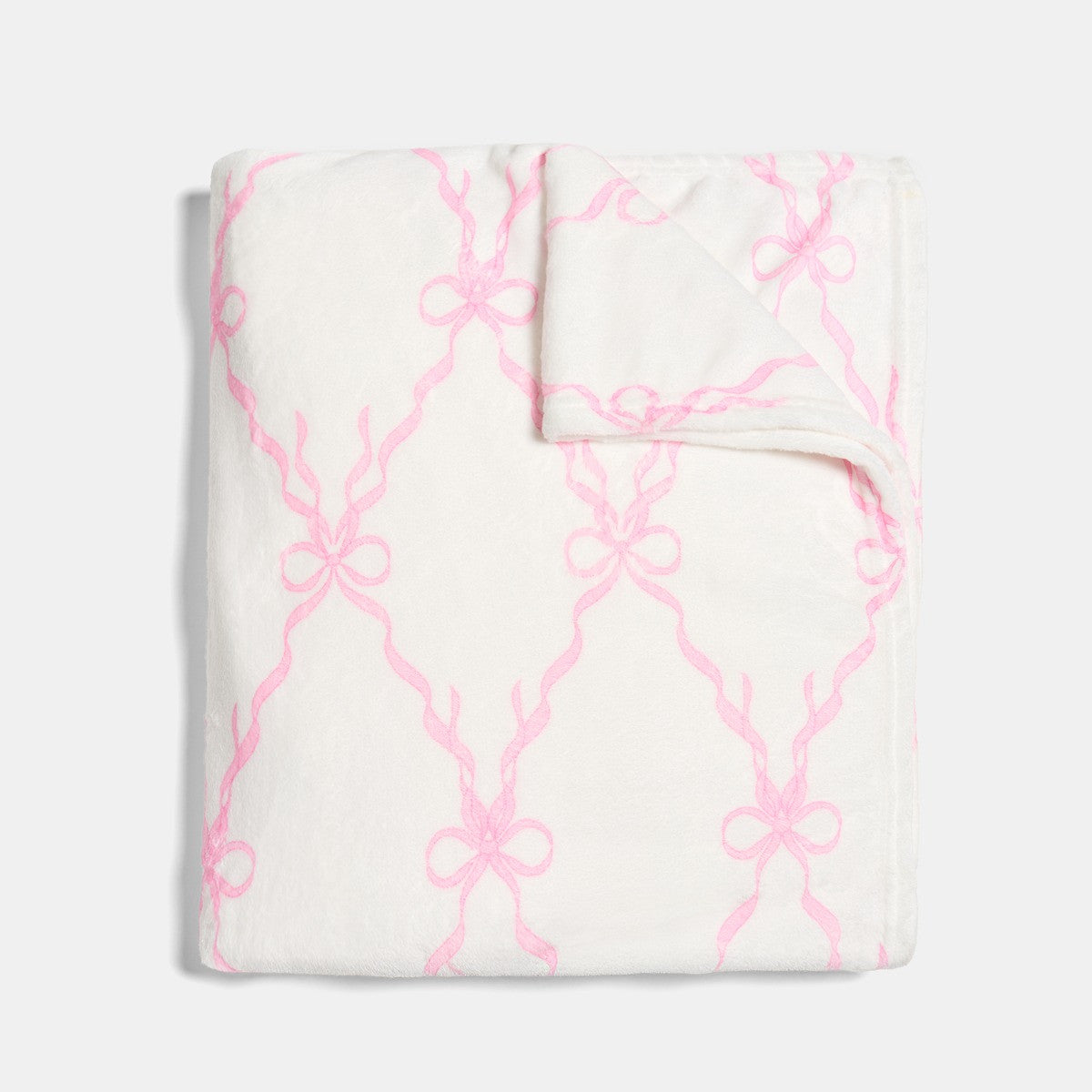 Bow Print Ultra Soft Throw – White/Pink