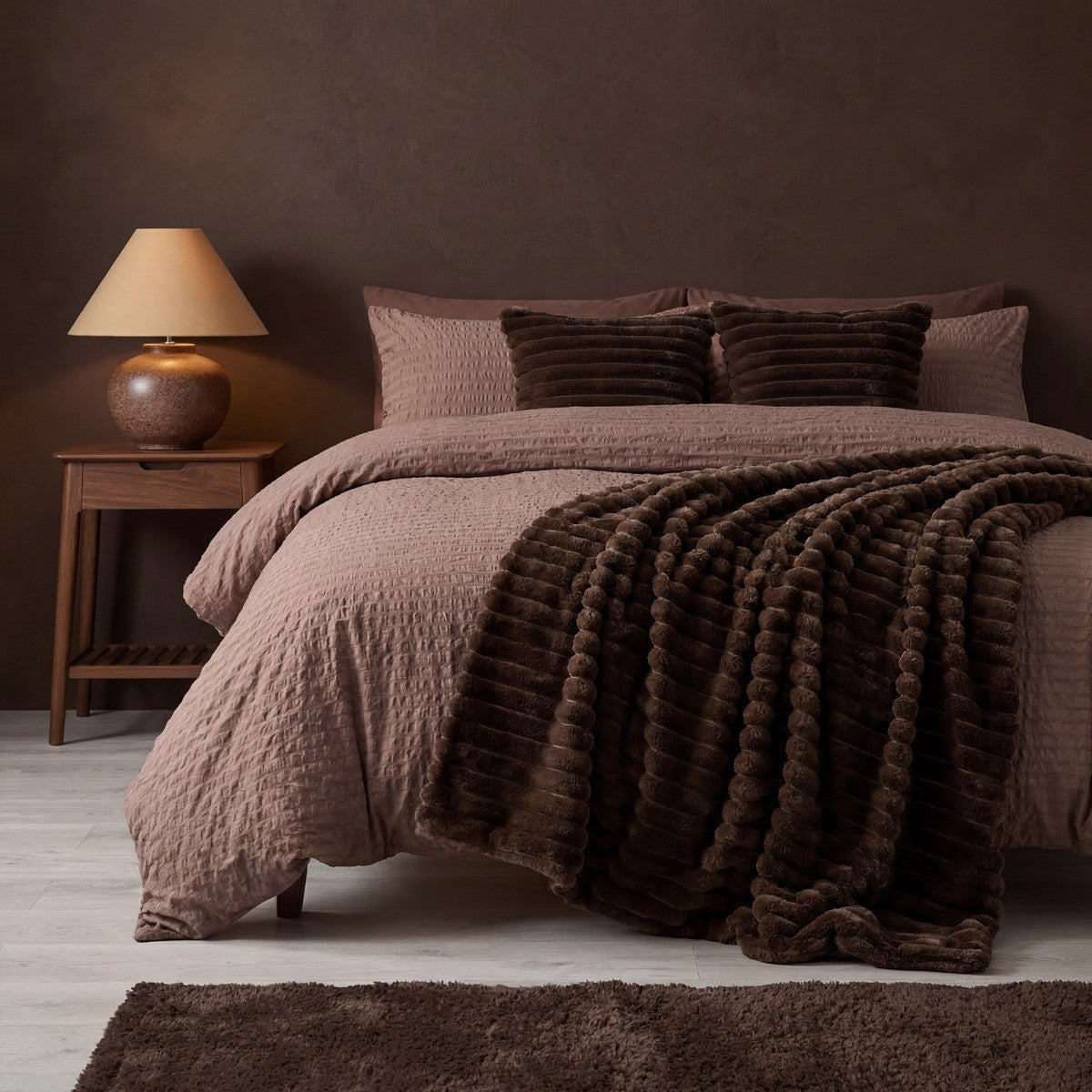 Faux Fur Thick Ribbed Throw – Chocolate