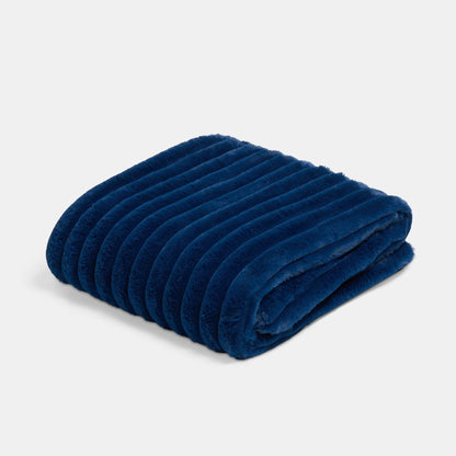 Faux Fur Thick Ribbed Throw – Navy