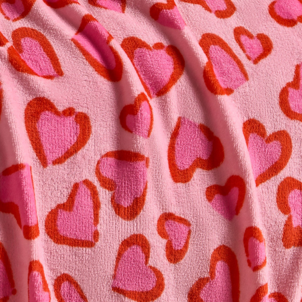 Heart Leopard Print Fleece Throw – Pink/Red