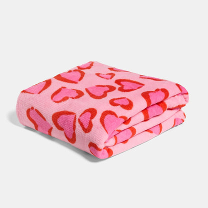 Heart Leopard Print Fleece Throw – Pink/Red