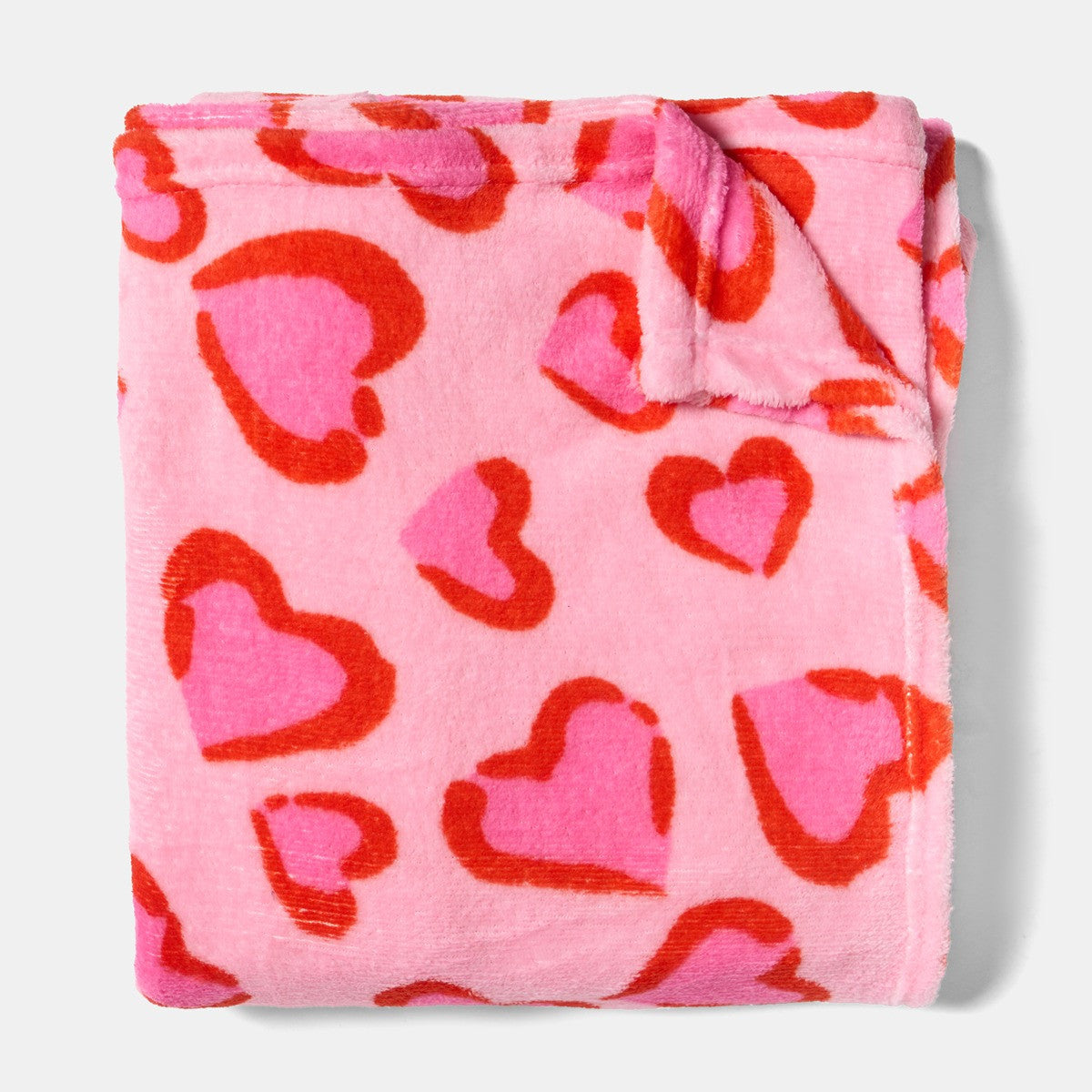 Heart Leopard Print Fleece Throw – Pink/Red
