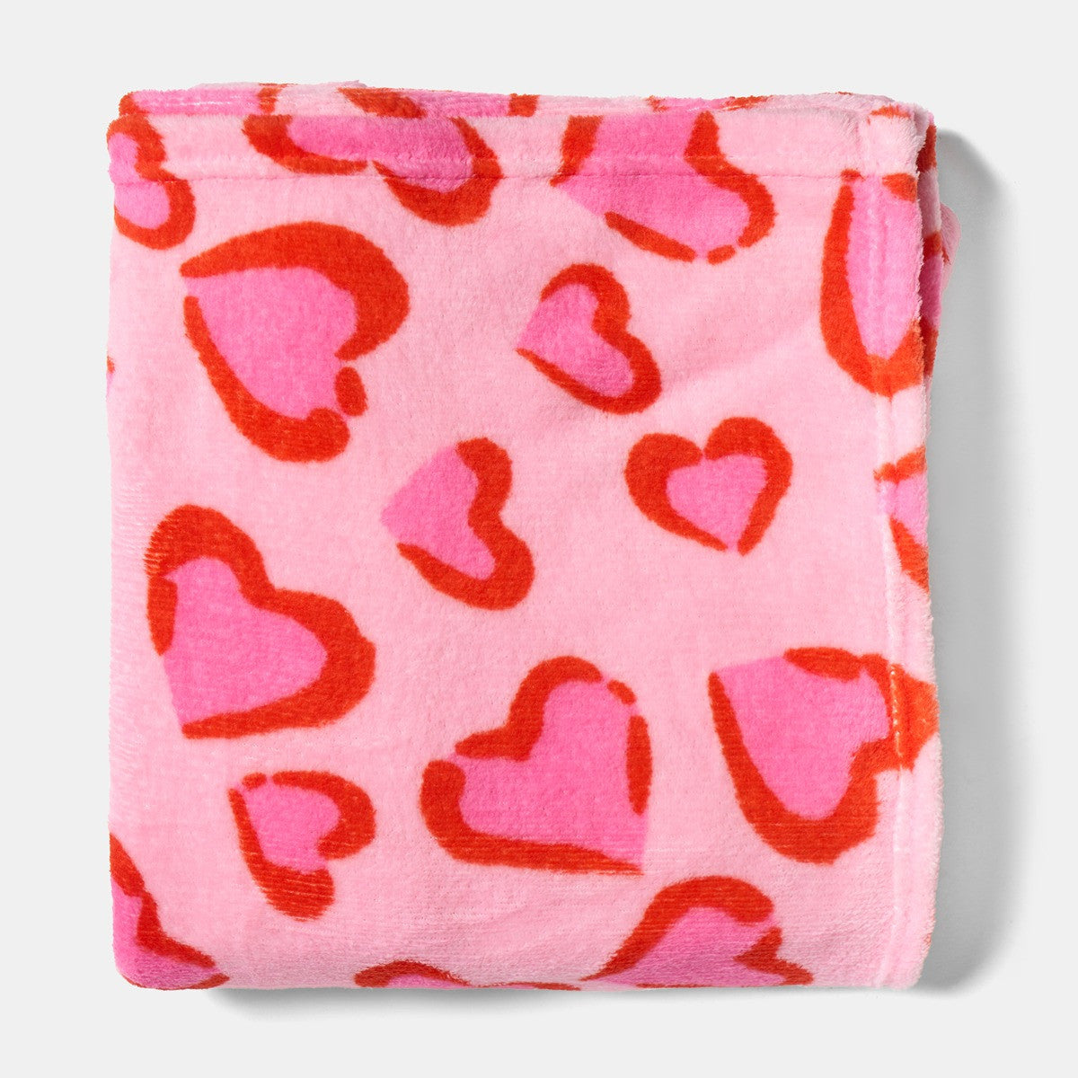 Heart Leopard Print Fleece Throw – Pink/Red