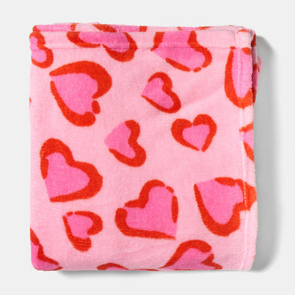 Heart Leopard Print Fleece Throw – Pink/Red