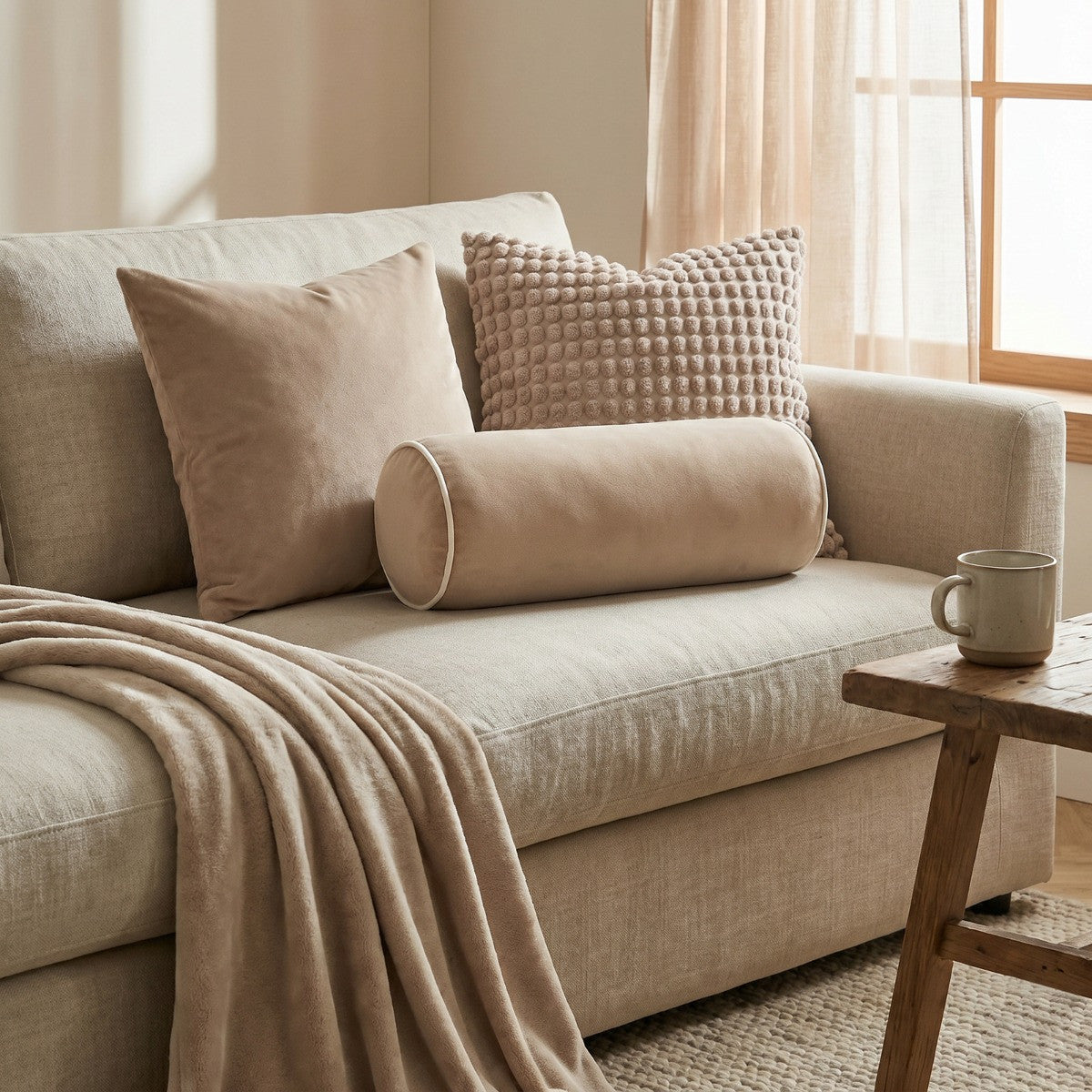 Matte Velvet Bolster Cushion – Natural/Cream