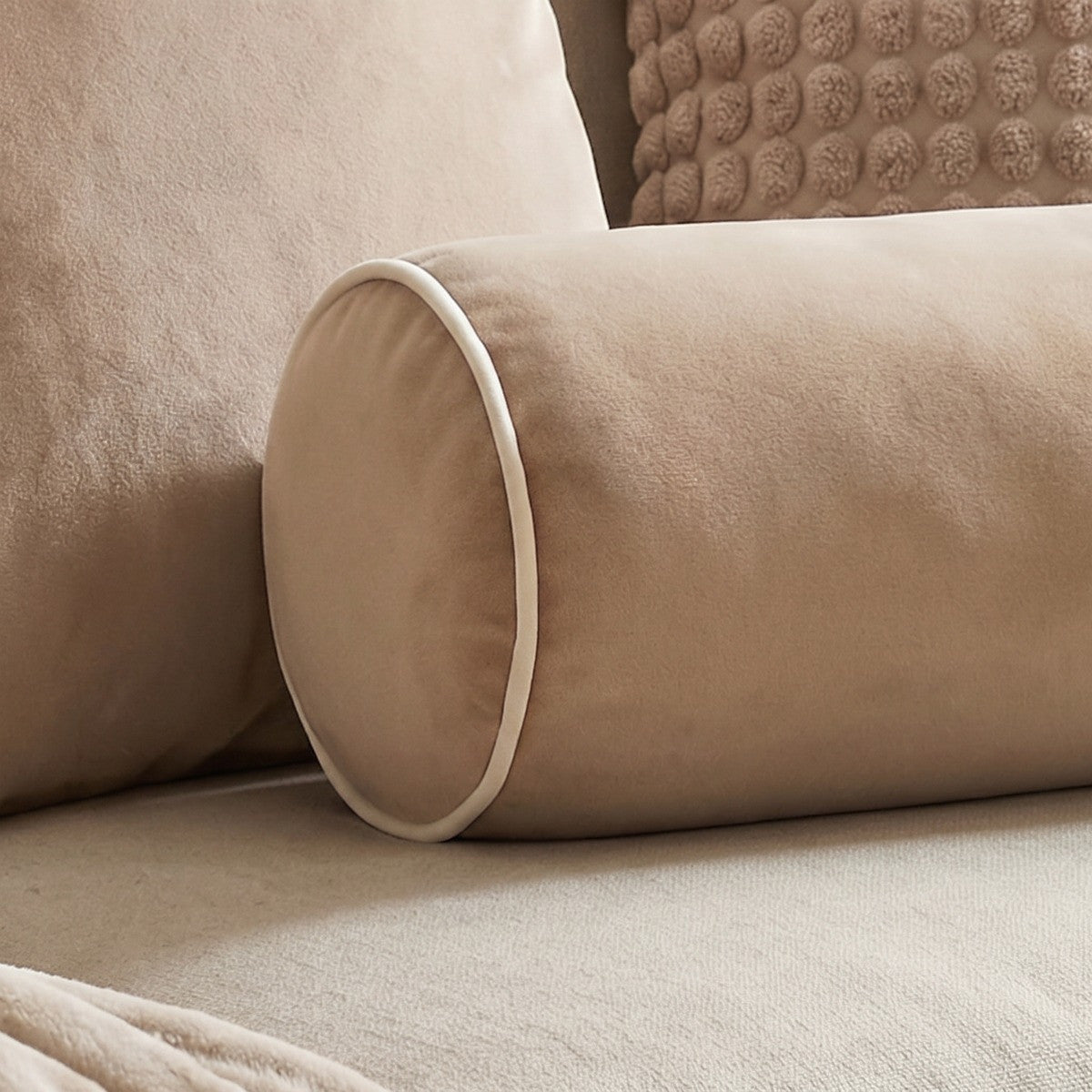 Matte Velvet Bolster Cushion – Natural/Cream