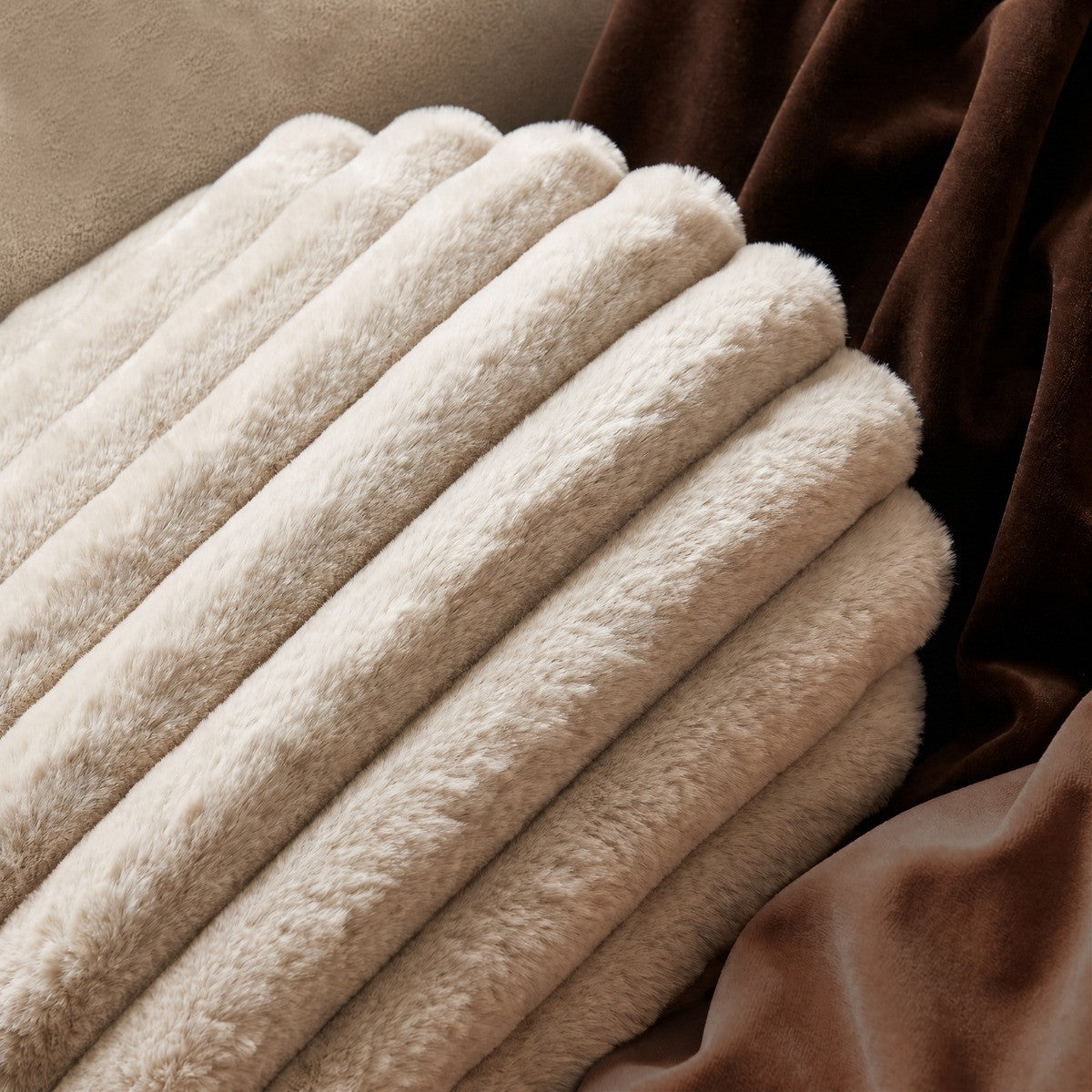 Faux Fur Ribbed Bolster Pillow – Natural