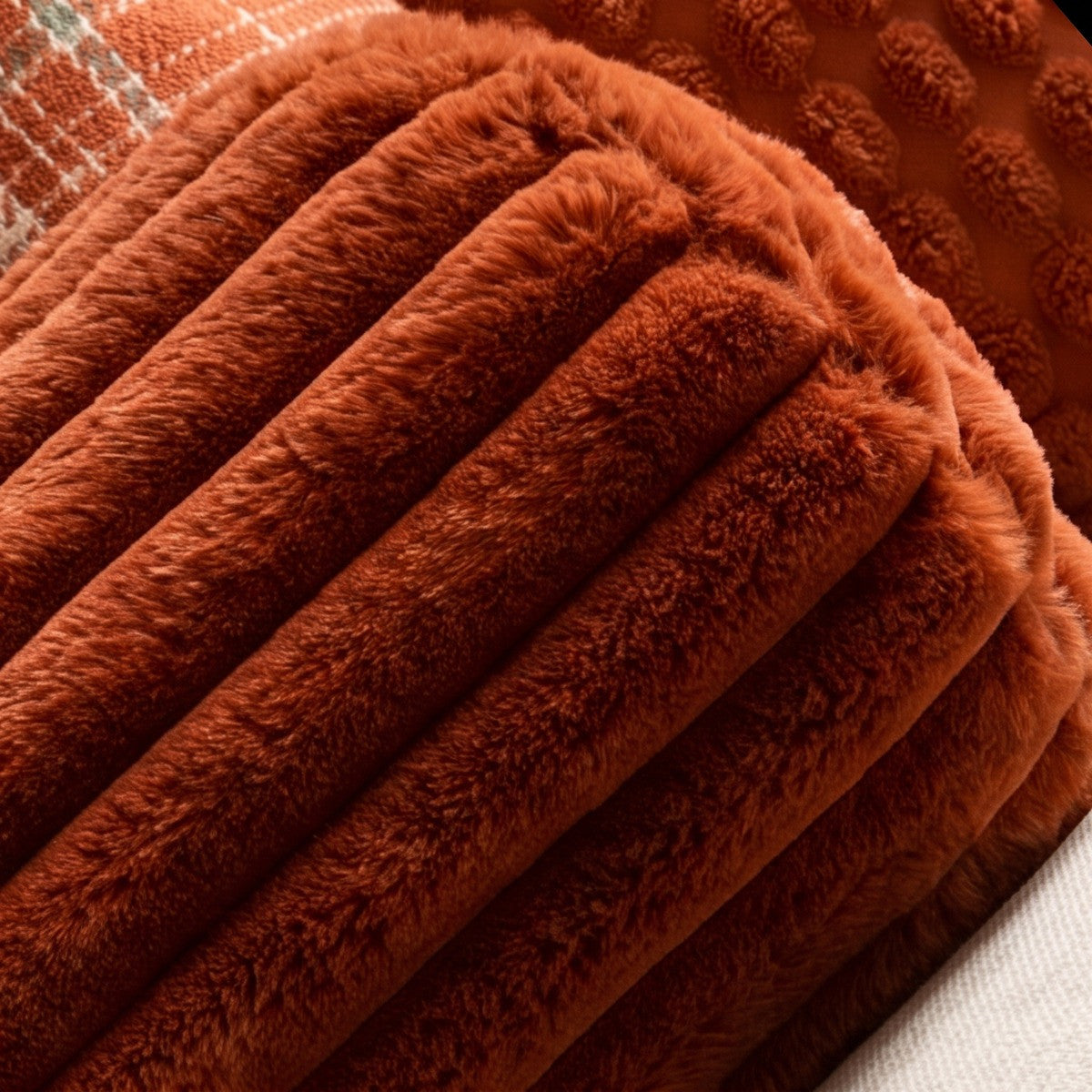 Faux Fur Ribbed Bolster Pillow – Rust