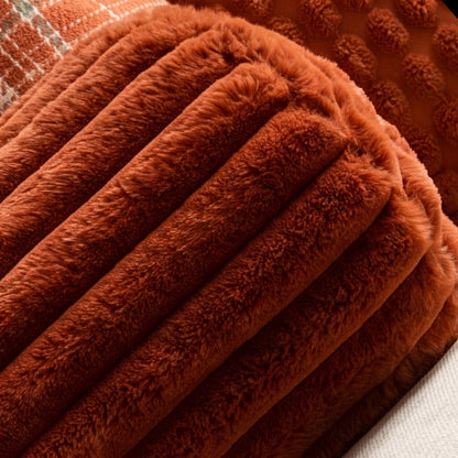 Faux Fur Ribbed Bolster Pillow – Rust