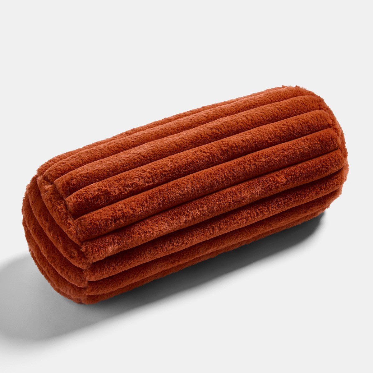 Faux Fur Ribbed Bolster Pillow – Rust