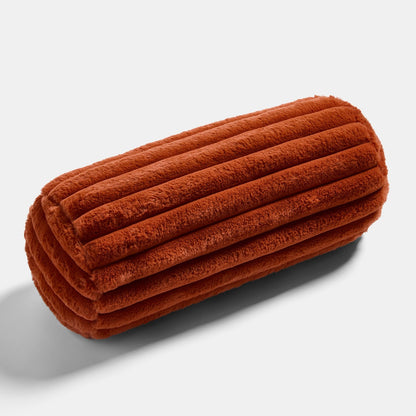 Faux Fur Ribbed Bolster Pillow – Rust