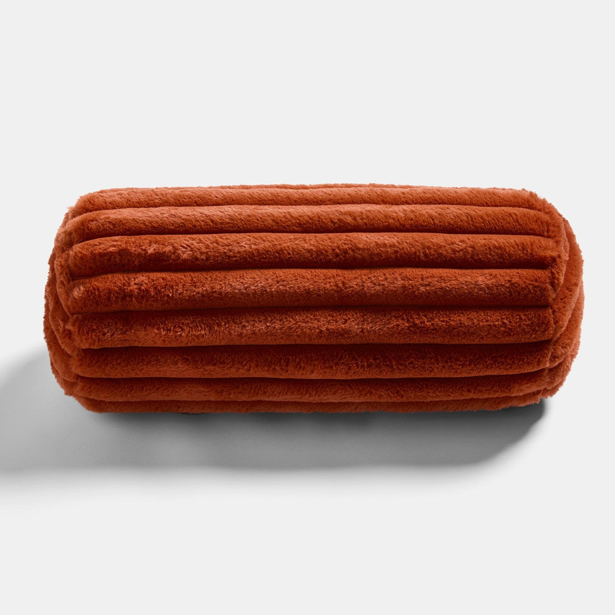 Faux Fur Ribbed Bolster Pillow – Rust