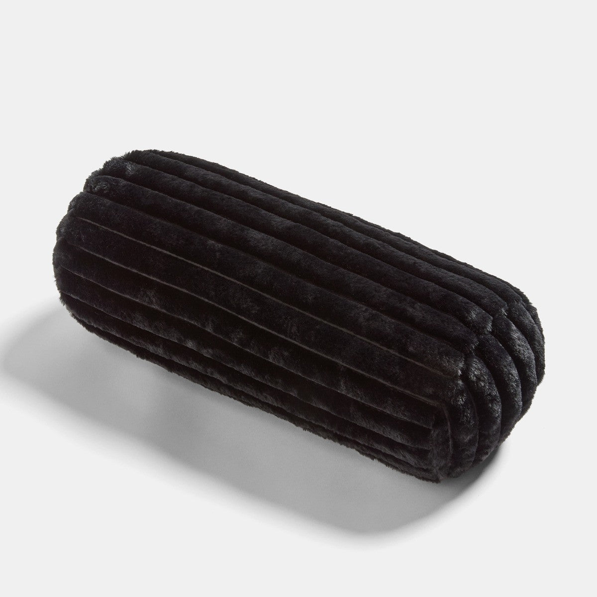 Faux Fur Ribbed Bolster Pillow – Black