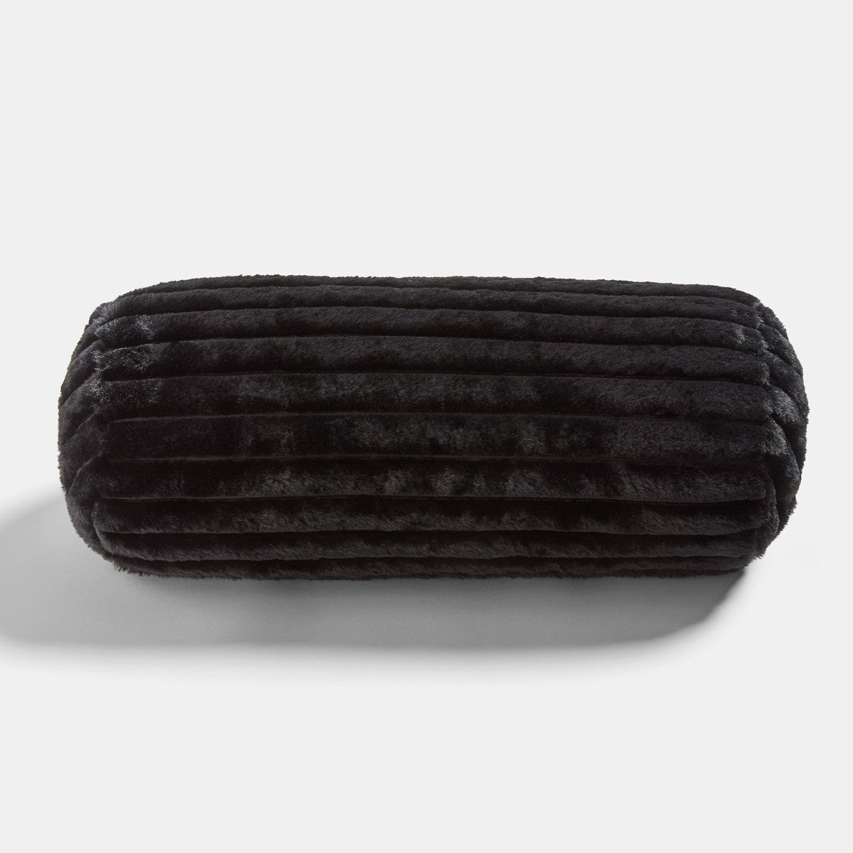 Faux Fur Ribbed Bolster Pillow – Black
