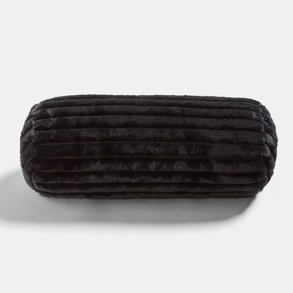 Faux Fur Ribbed Bolster Pillow – Black