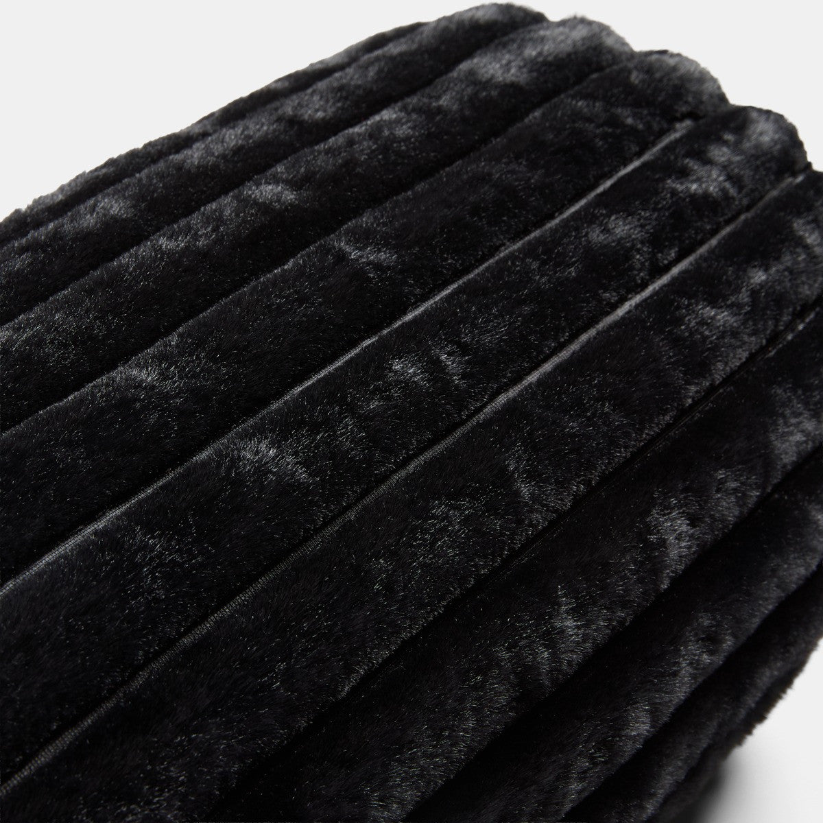 Faux Fur Ribbed Bolster Pillow – Black
