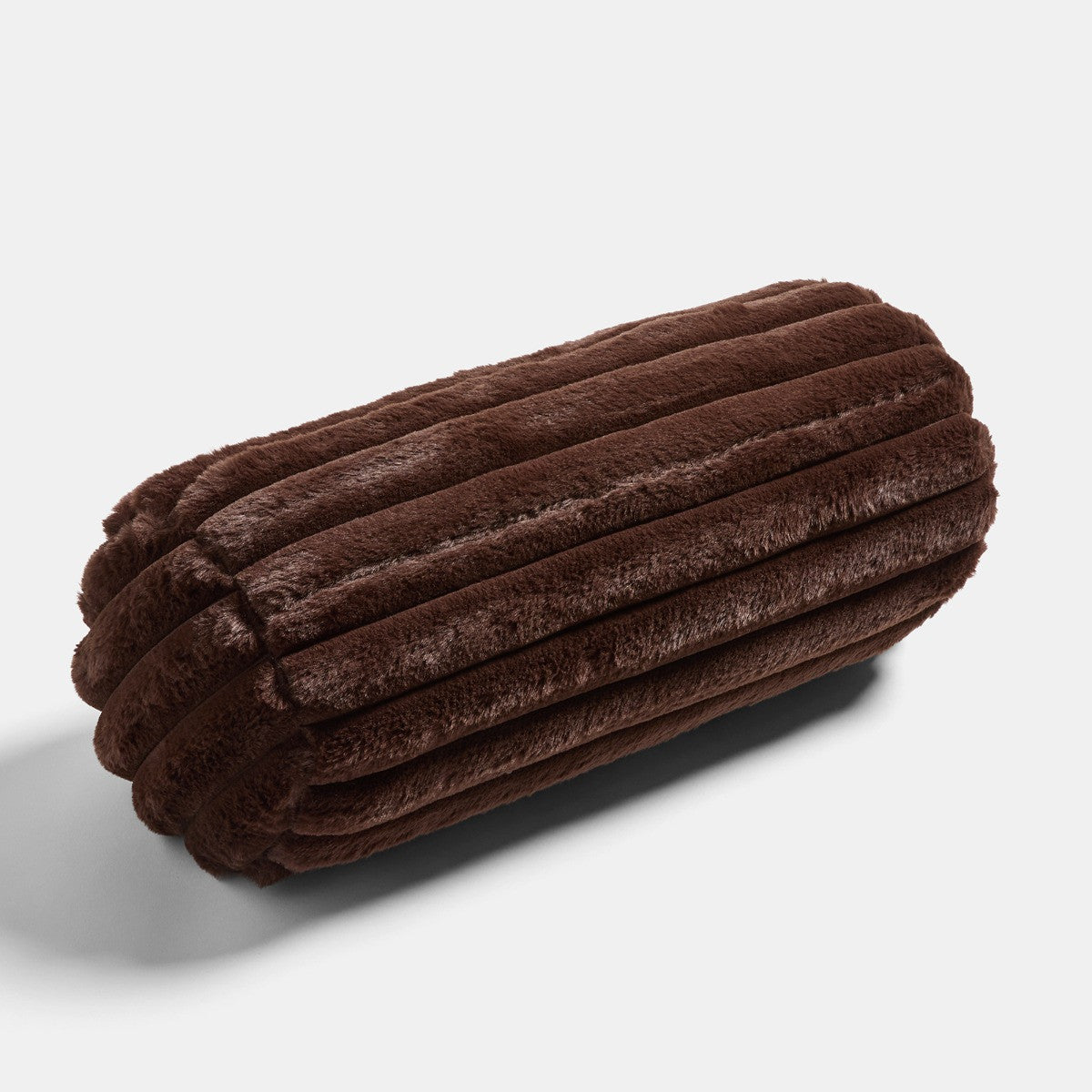 Faux Fur Ribbed Bolster Pillow – Brown