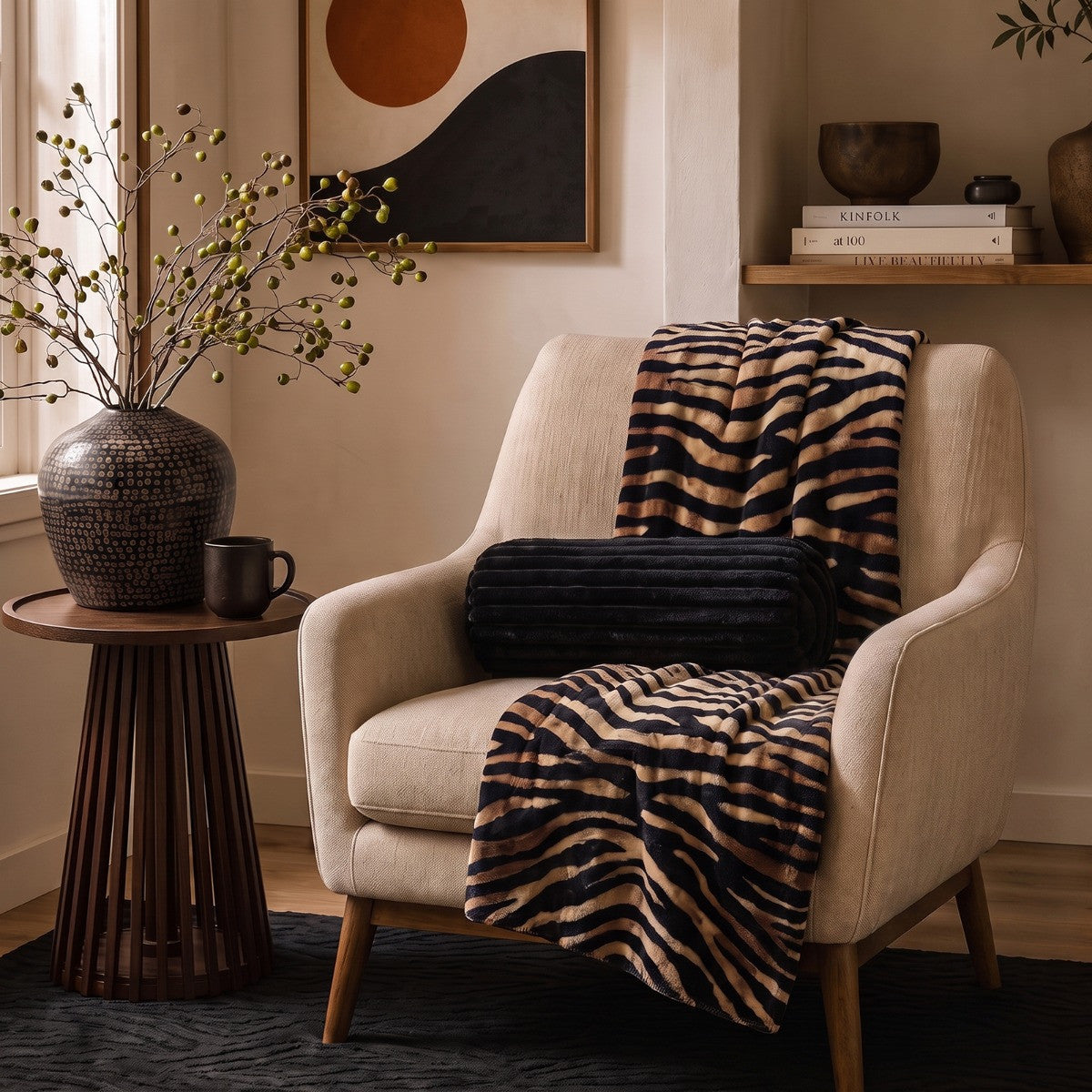 Zebra Print Ultra Soft Throw – Black