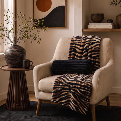 Zebra Print Ultra Soft Throw – Black