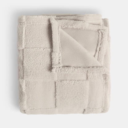 Tufted Checkerboard Teddy Fleece Throw – Stone