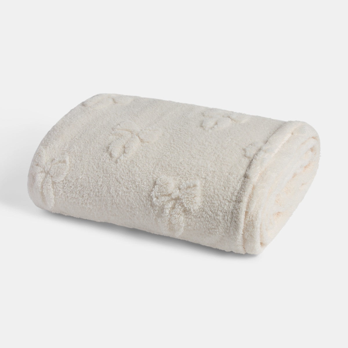 Tufted Bow Teddy Fleece Throw – Ivory