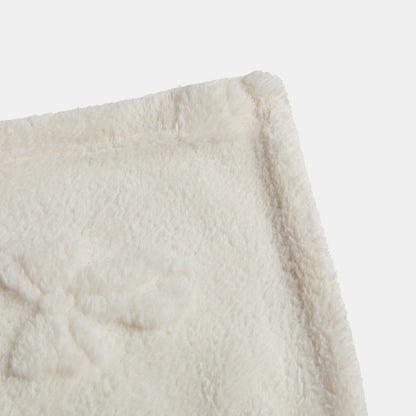 Tufted Bow Teddy Fleece Throw – Ivory