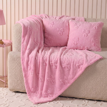 Tufted Bow Teddy Fleece Throw – Blush