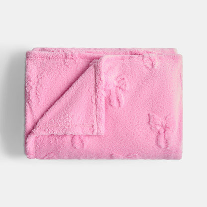 Tufted Bow Teddy Fleece Throw – Blush