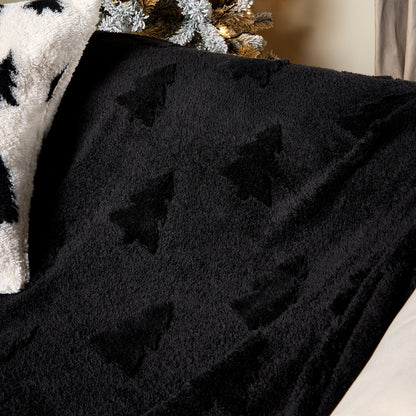 Tufted Winter Tree Teddy Fleece Throw – Black